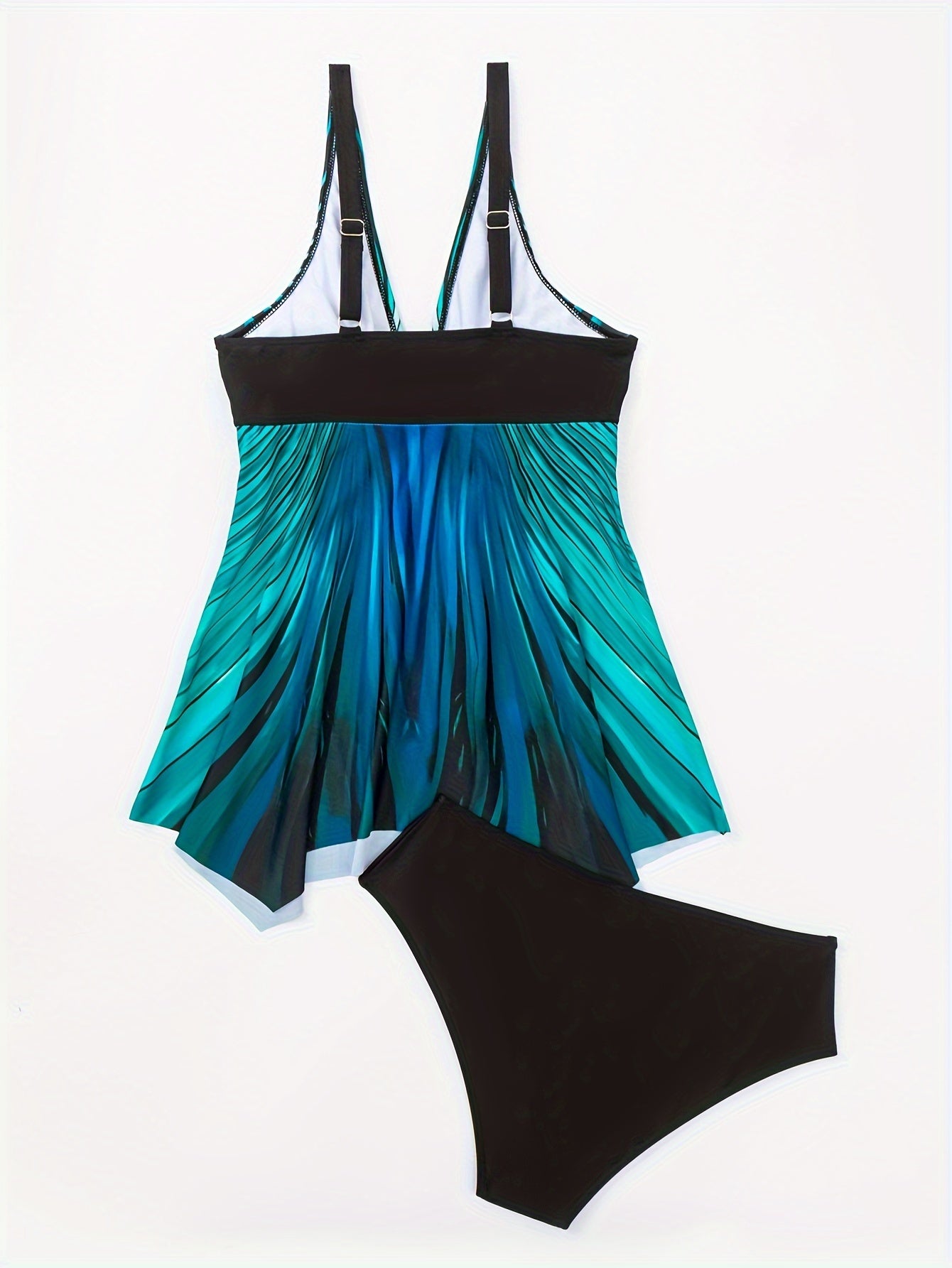 Dunkelcyanfarbenes Tankini-Set mit Streifen - Lisa