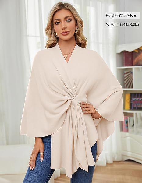 Eleganter Wickelponcho Ivory Weiß - Clara