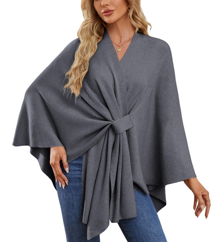 Eleganter Wickelponcho Ivory Weiß - Clara