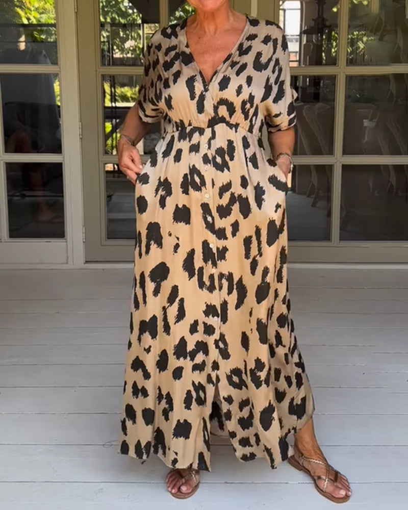 Khaki Leopardenmuster Kleid - Nelda