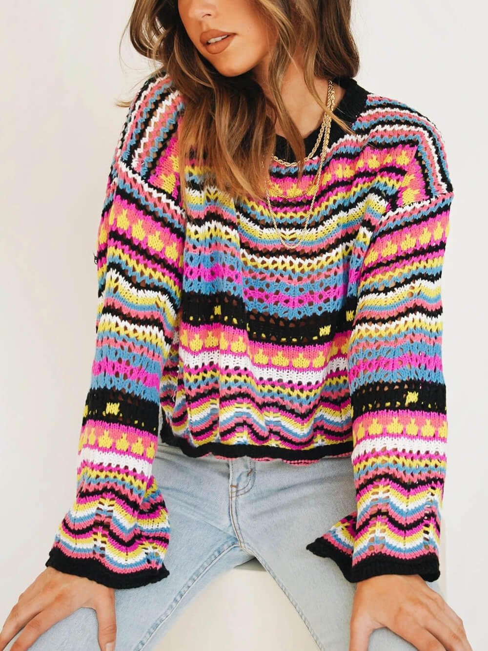 Gestreifter Rundhals-Pullover - Mia