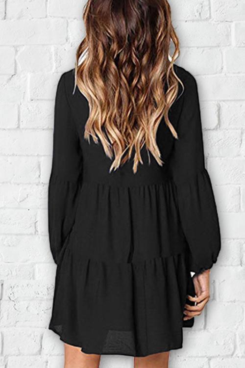 Dunkelblaues A-Linien V-Ausschnitt Kleid - Noor