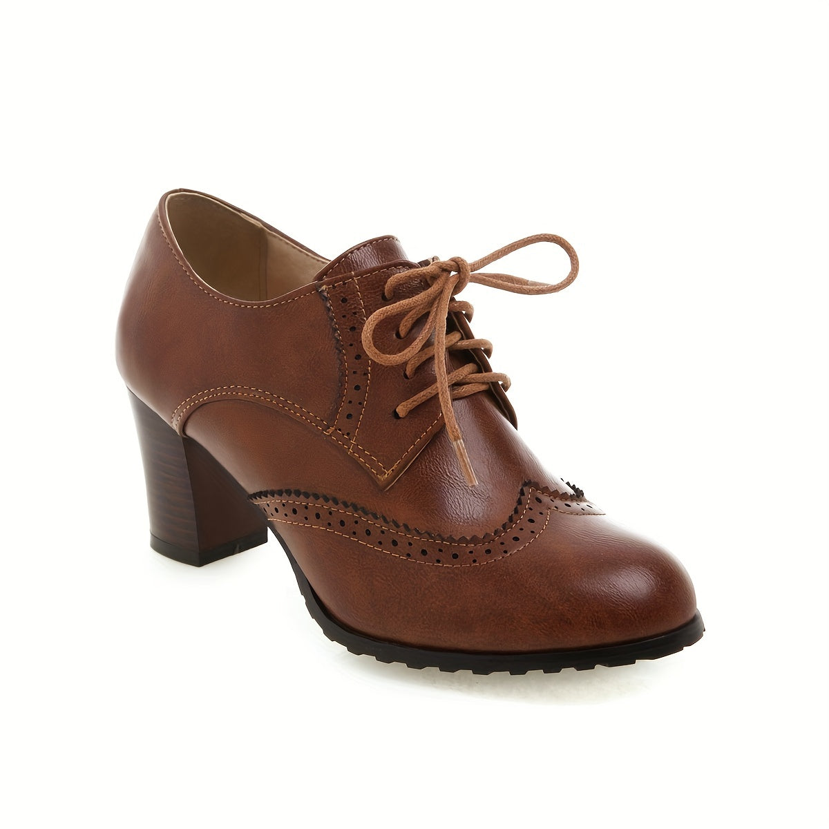 Dunkelbraune Retro Brogues mit Blockabsatz - Clara