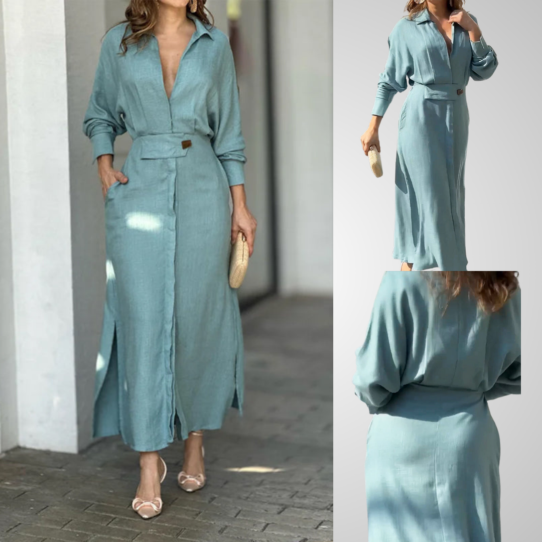 Celeste - Blaues Elegantes Midi-Kleid