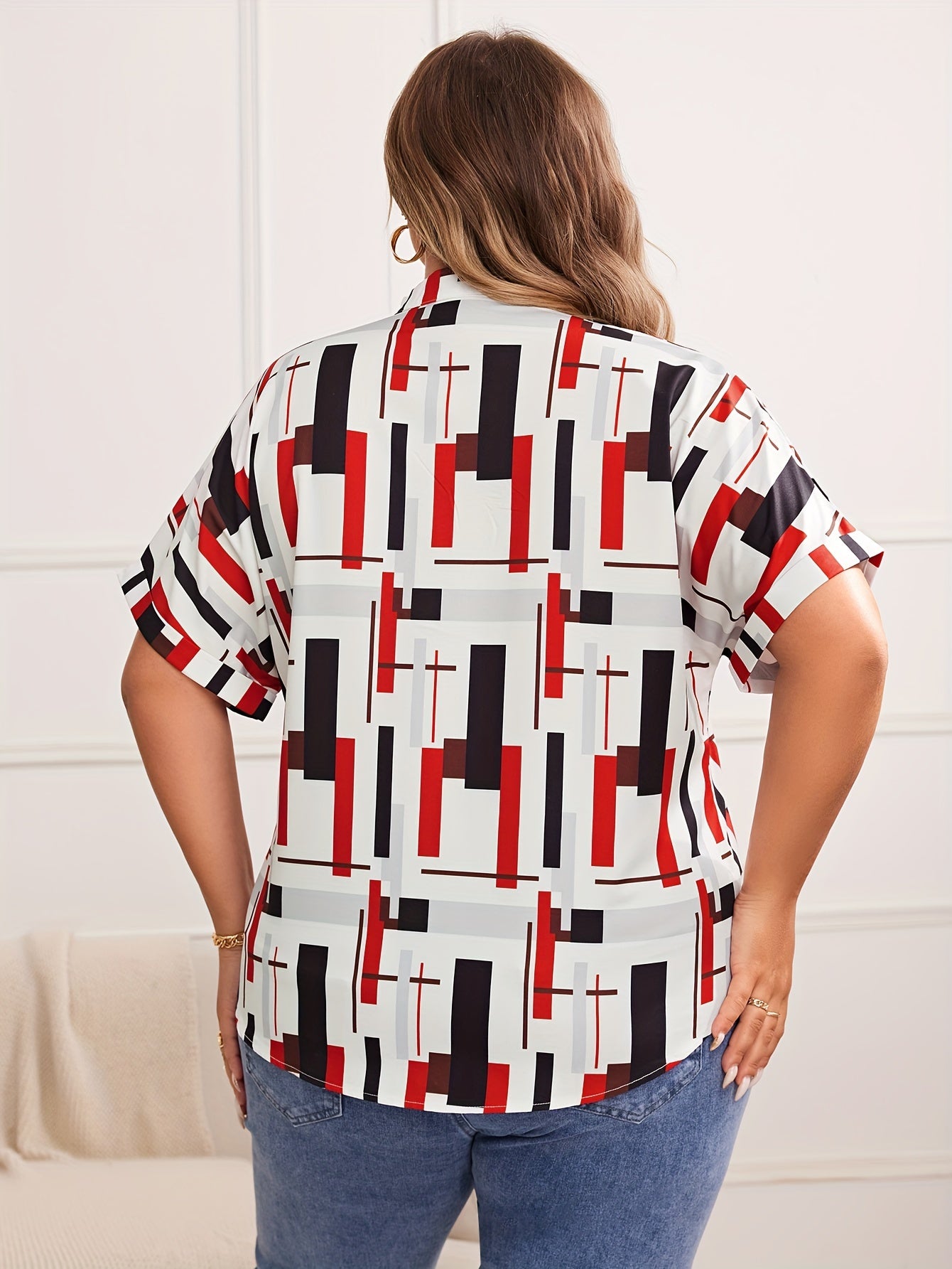 Rotes Shirt mit Geometrischem Muster - Anna