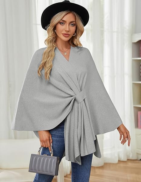 Eleganter Wickelponcho Ivory Weiß - Clara