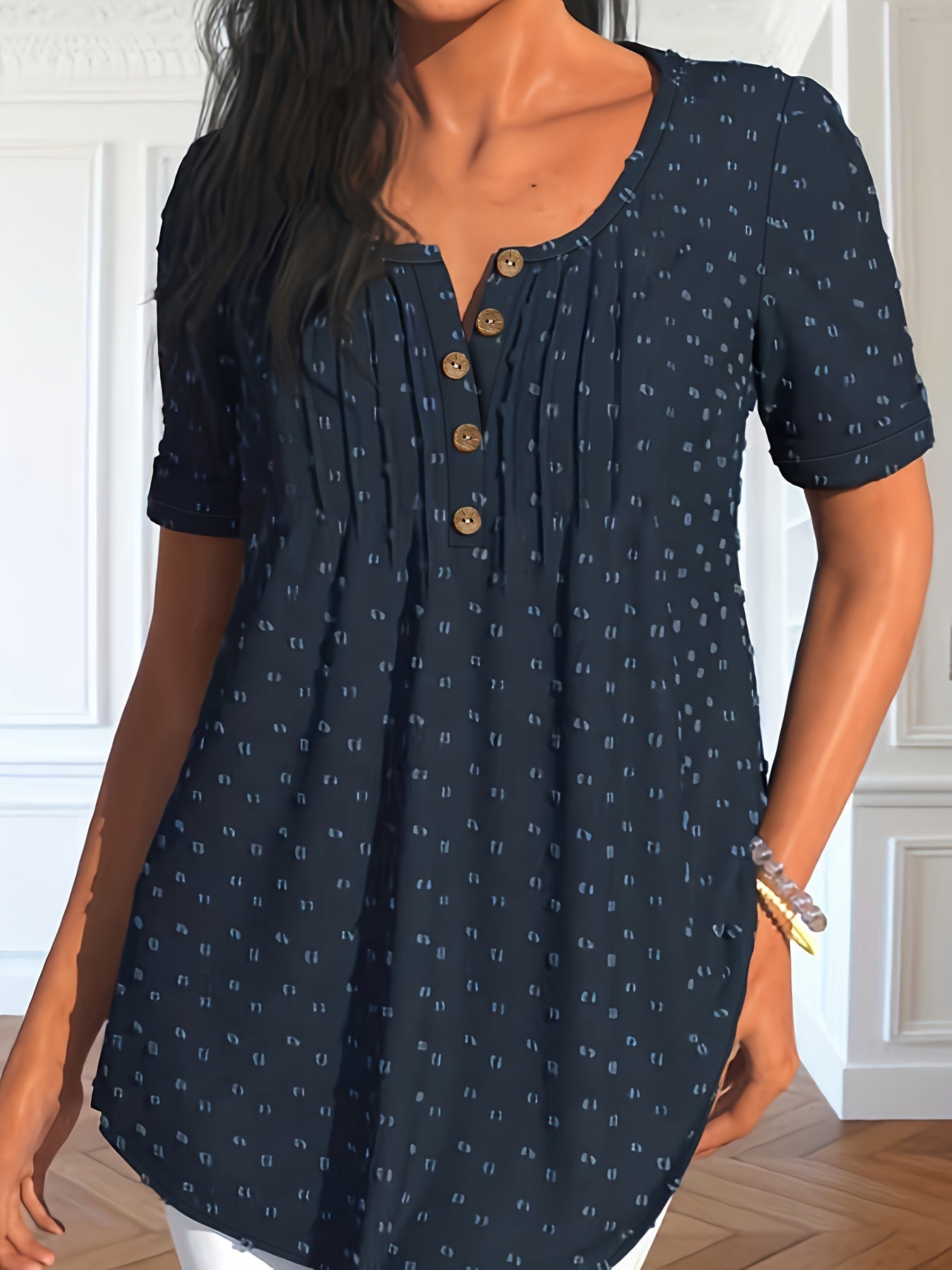 Blaue Schweizer Punktbluse - Lotte