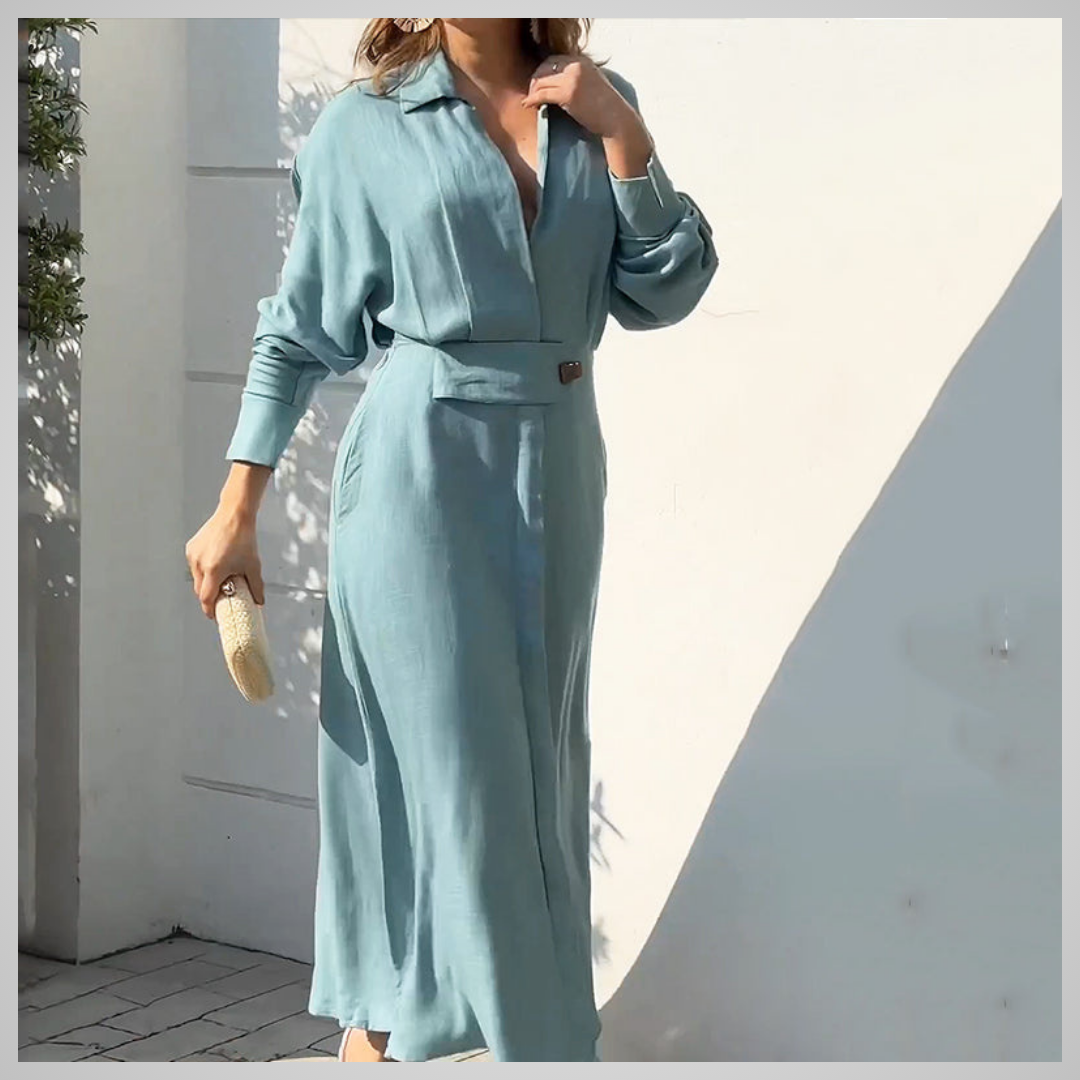 Celeste - Blaues Elegantes Midi-Kleid