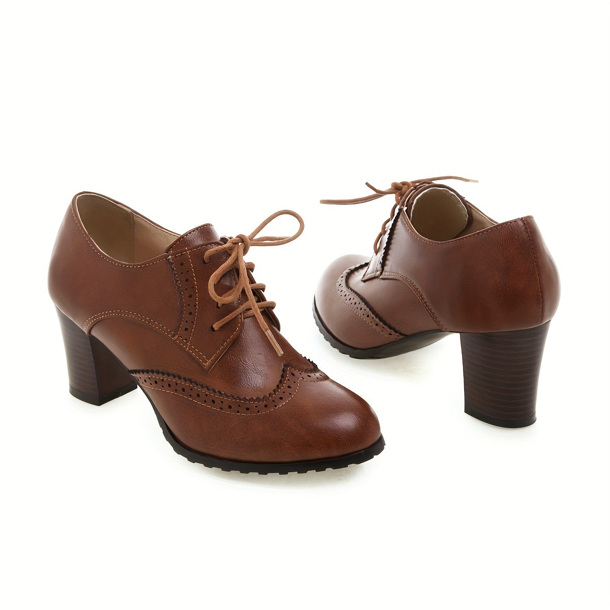 Dunkelbraune Retro Brogues mit Blockabsatz - Clara