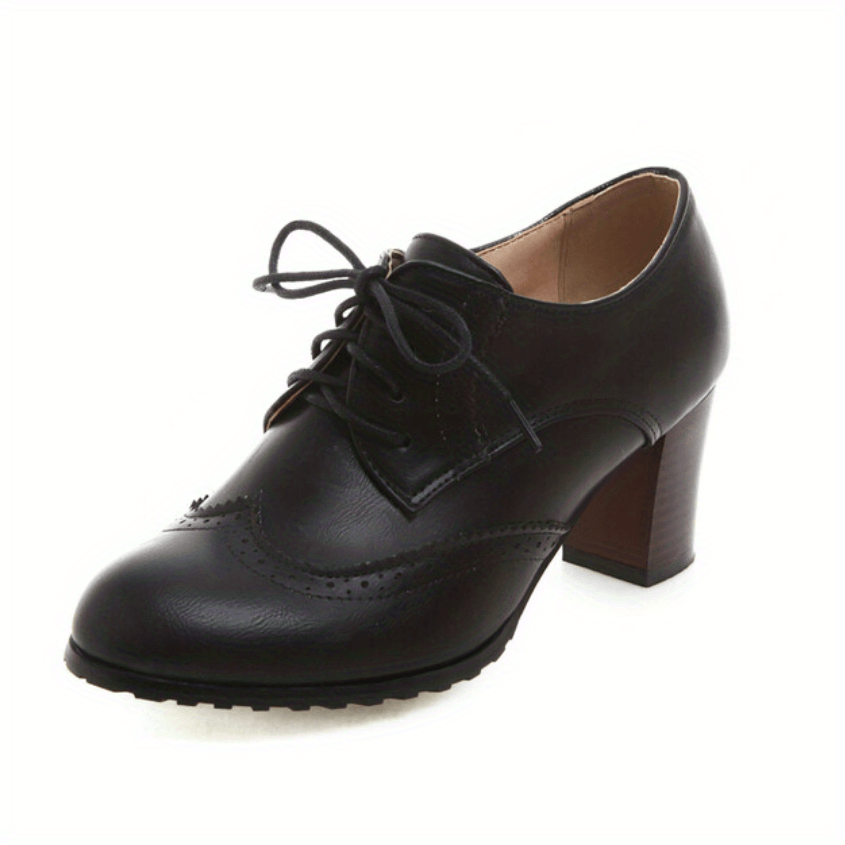 Dunkelbraune Retro Brogues mit Blockabsatz - Clara