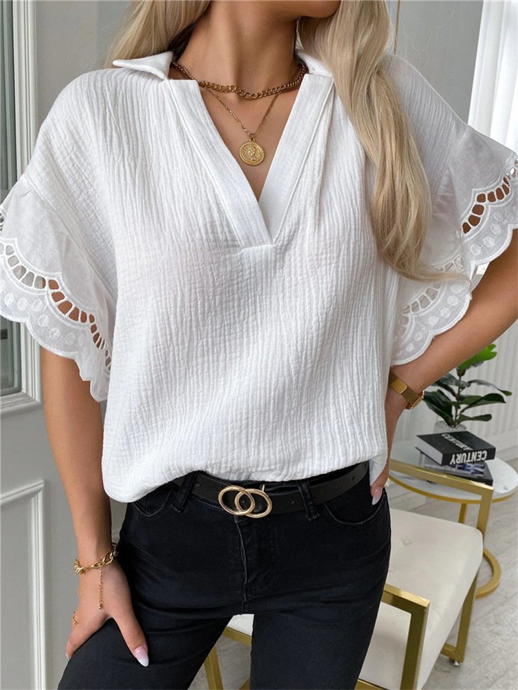 Chices Damen V-Ausschnitt-Shirt mit Spitze