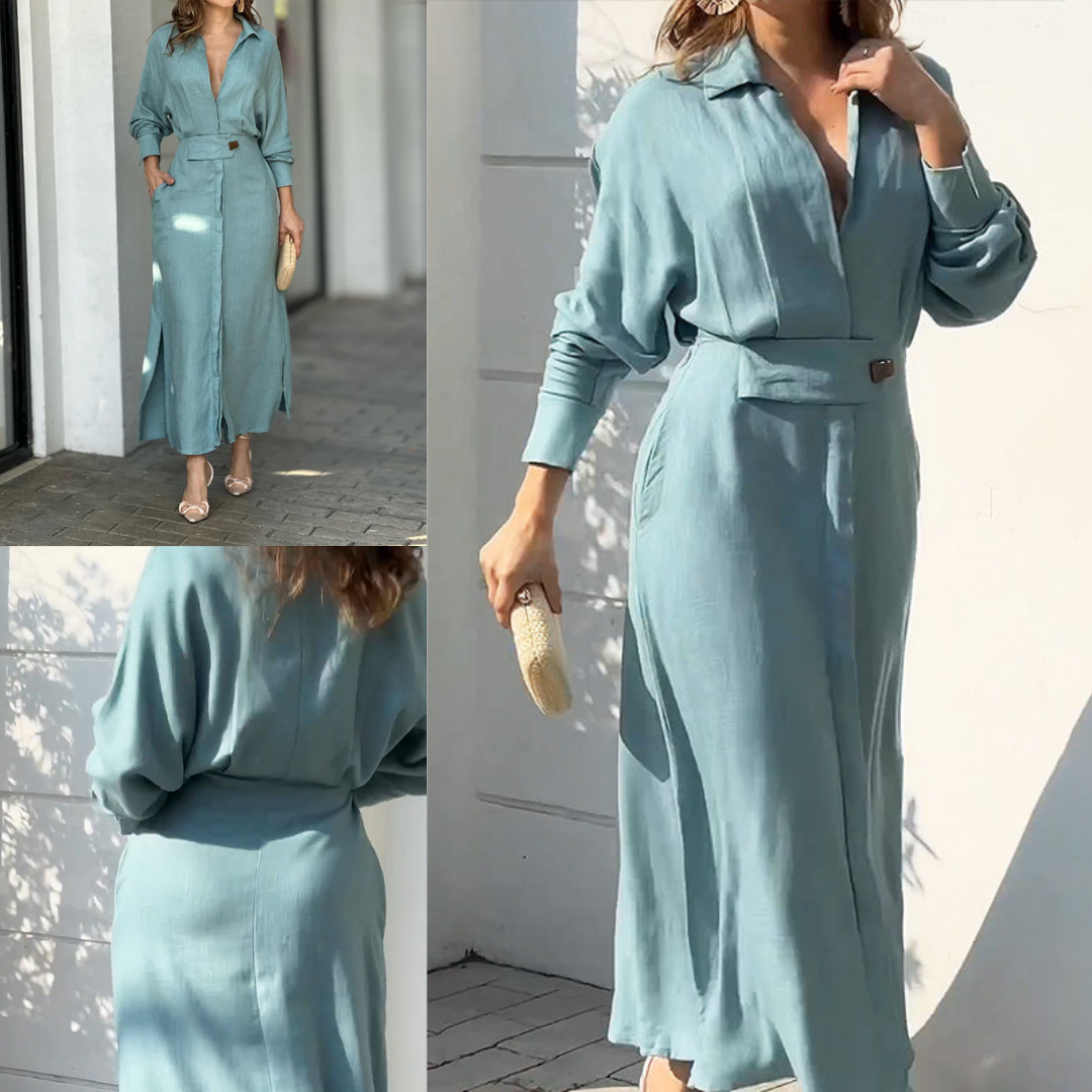 Celeste - Blaues Elegantes Midi-Kleid