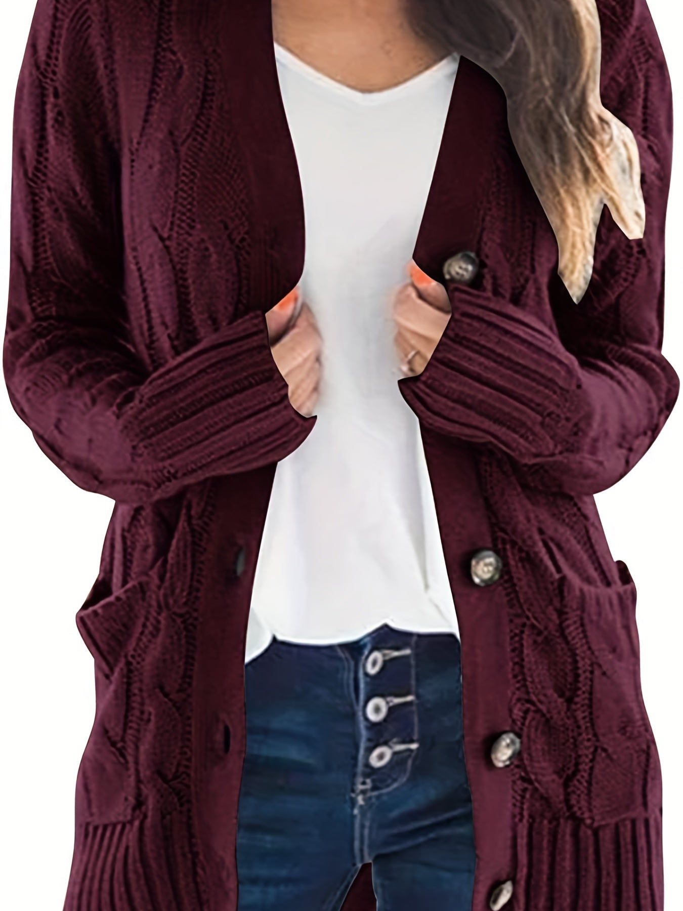 Rote Strick-Kapuzenjacke – Lisa