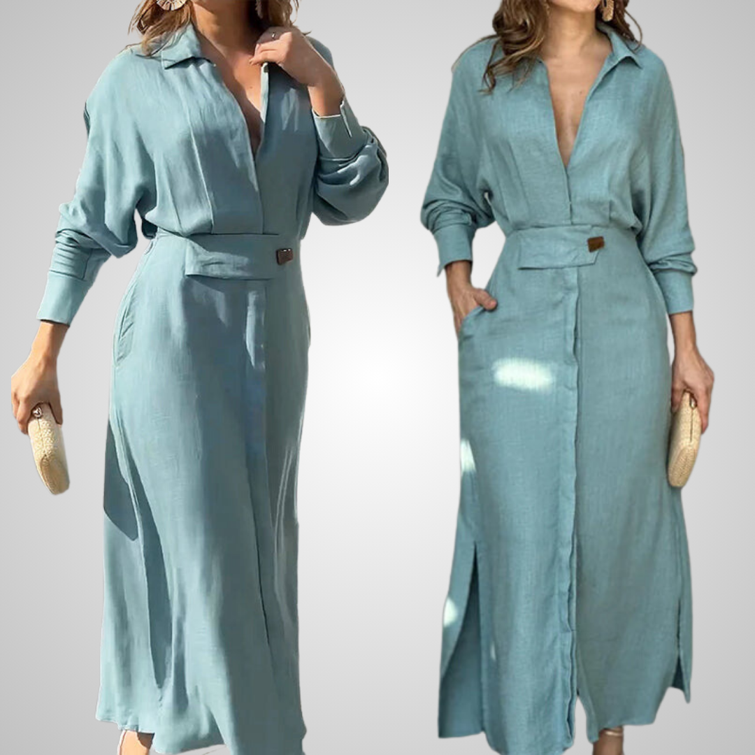 Celeste - Blaues Elegantes Midi-Kleid