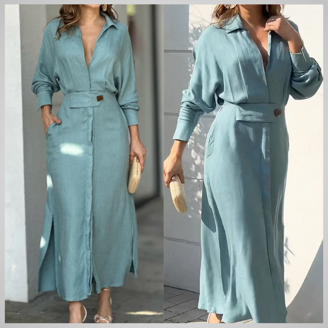 Celeste - Blaues Elegantes Midi-Kleid