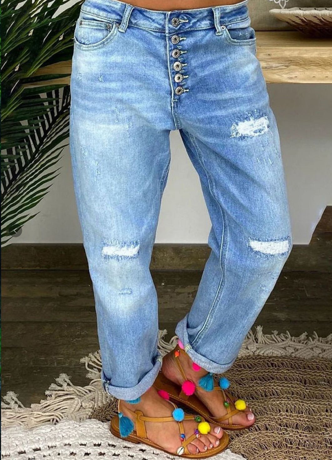 Blaue Boho Baumwoll-Sommerhose - Suzy