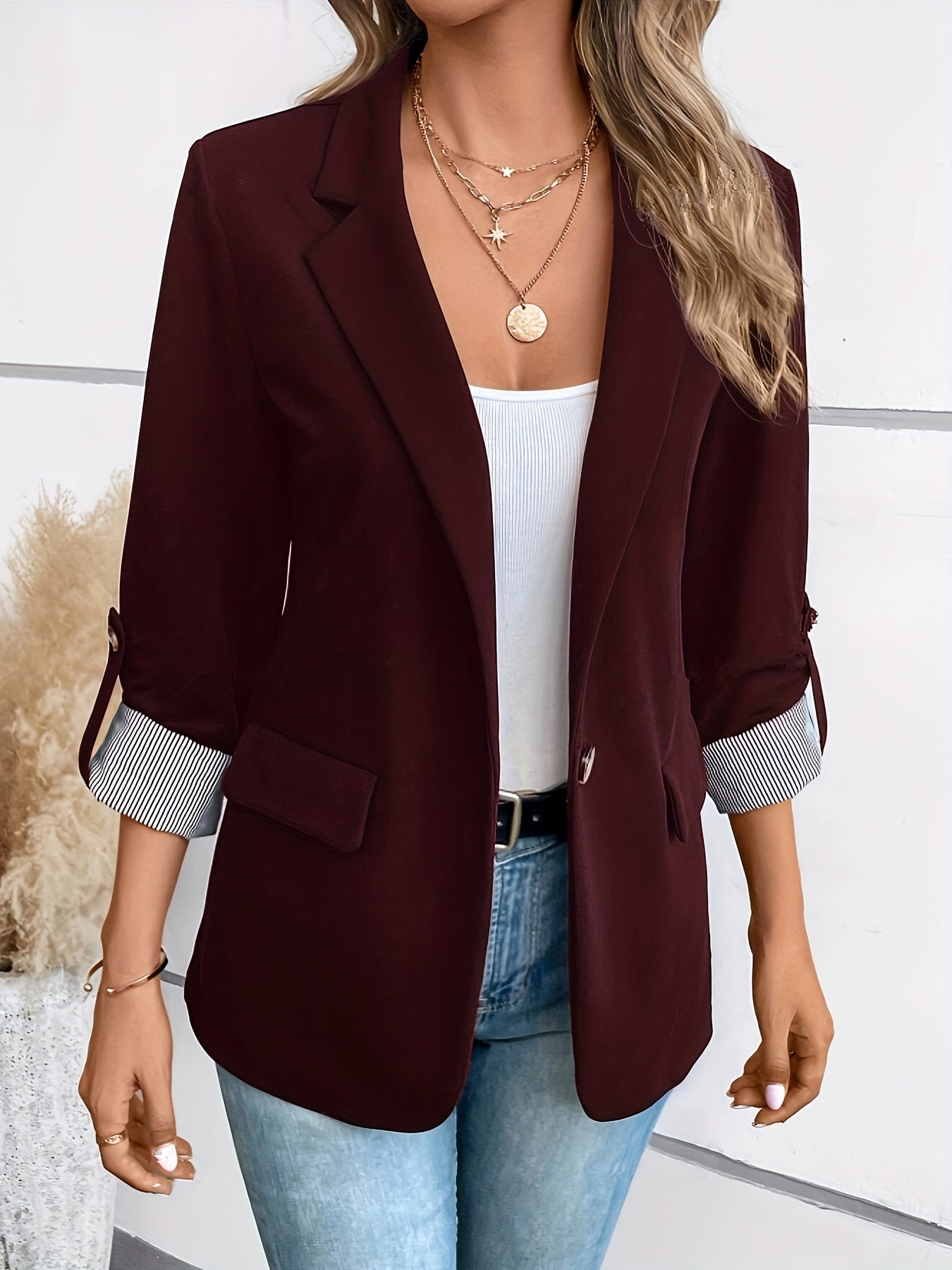 Dunkelblauer Einreihiger Blazer mit Revers - Sofia