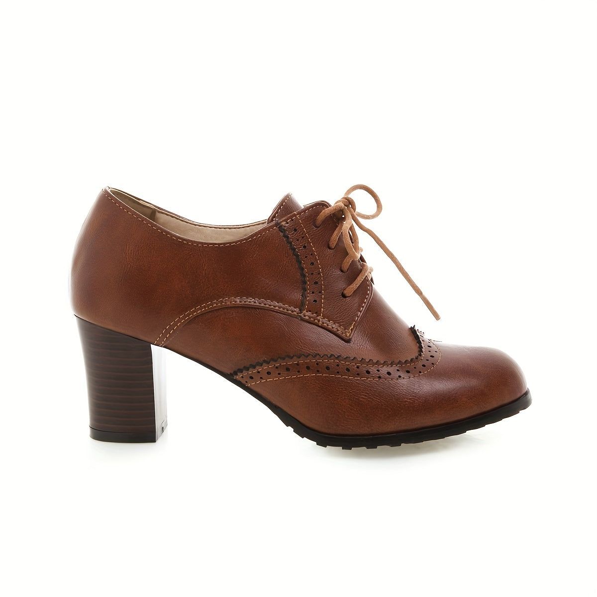 Dunkelbraune Retro Brogues mit Blockabsatz - Clara