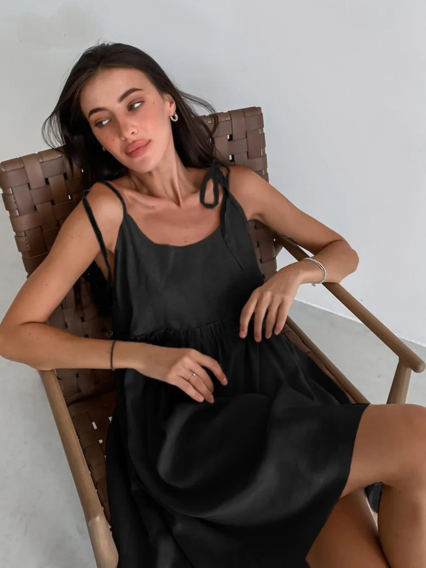 Cailyn - Khaki Mini-Kleid mit Spaghettiträgern
