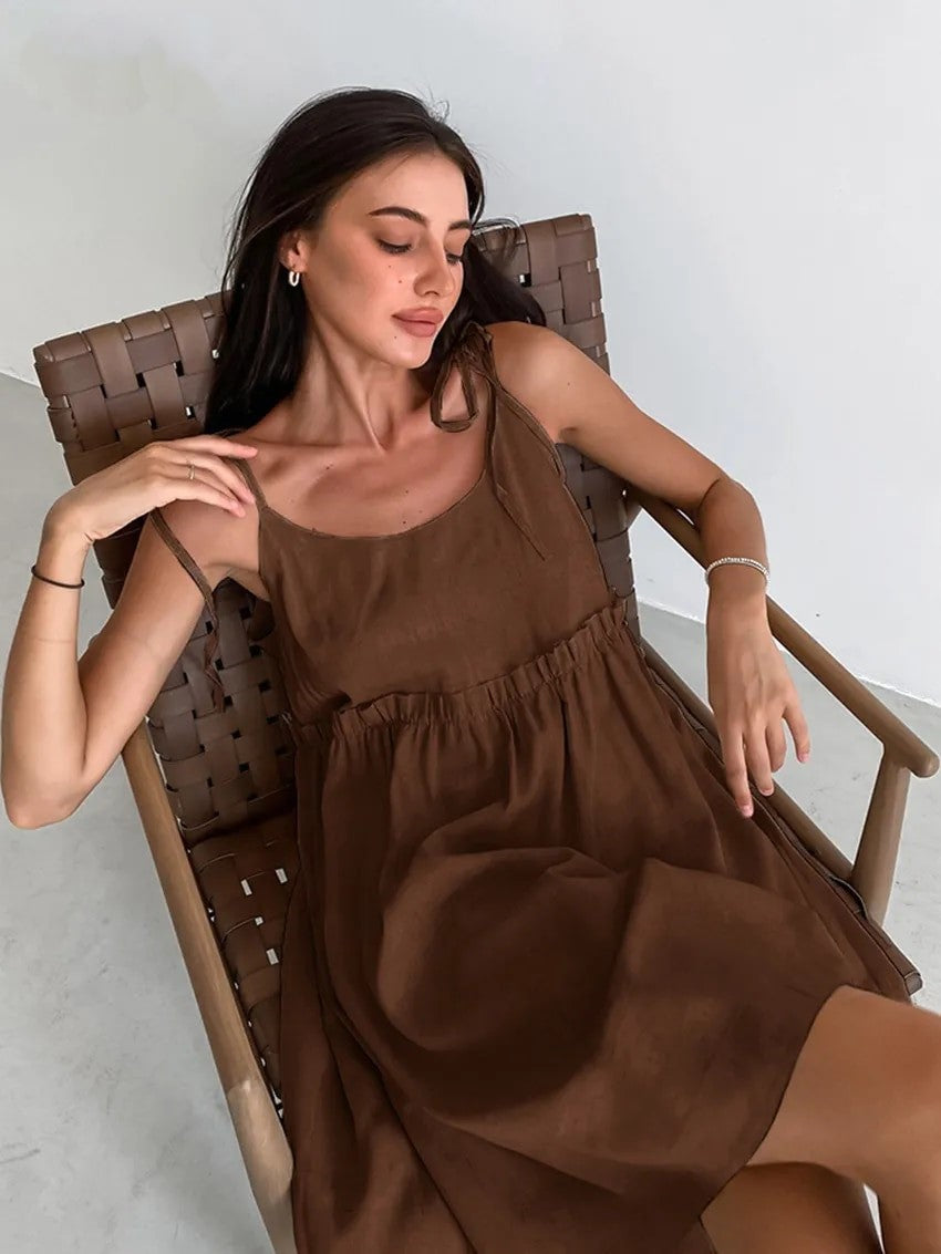 Cailyn - Khaki Mini-Kleid mit Spaghettiträgern