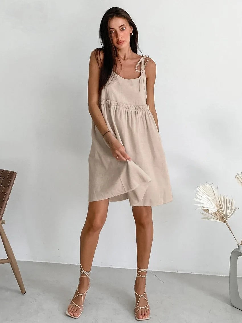 Cailyn - Khaki Mini-Kleid mit Spaghettiträgern
