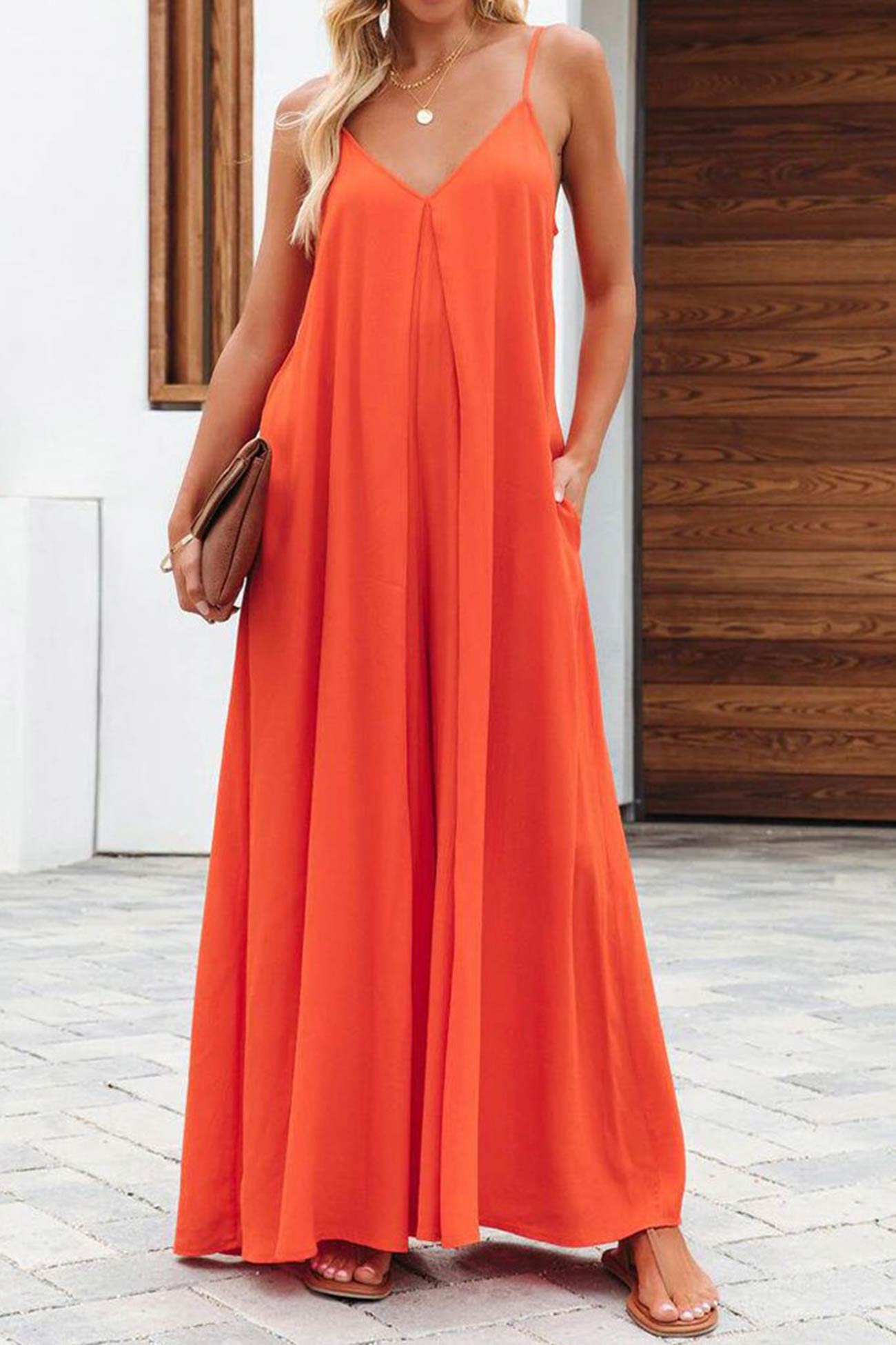 Oranger Jumpsuit mit Weitem Bein – Lena