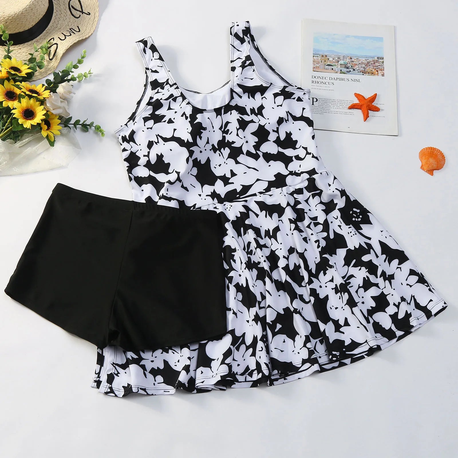 Edlyn - Weiße Vintage Tankini mit Rock