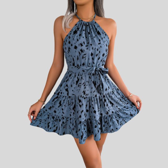 Elena - Blaues Neckholderkleid mit Gürtel