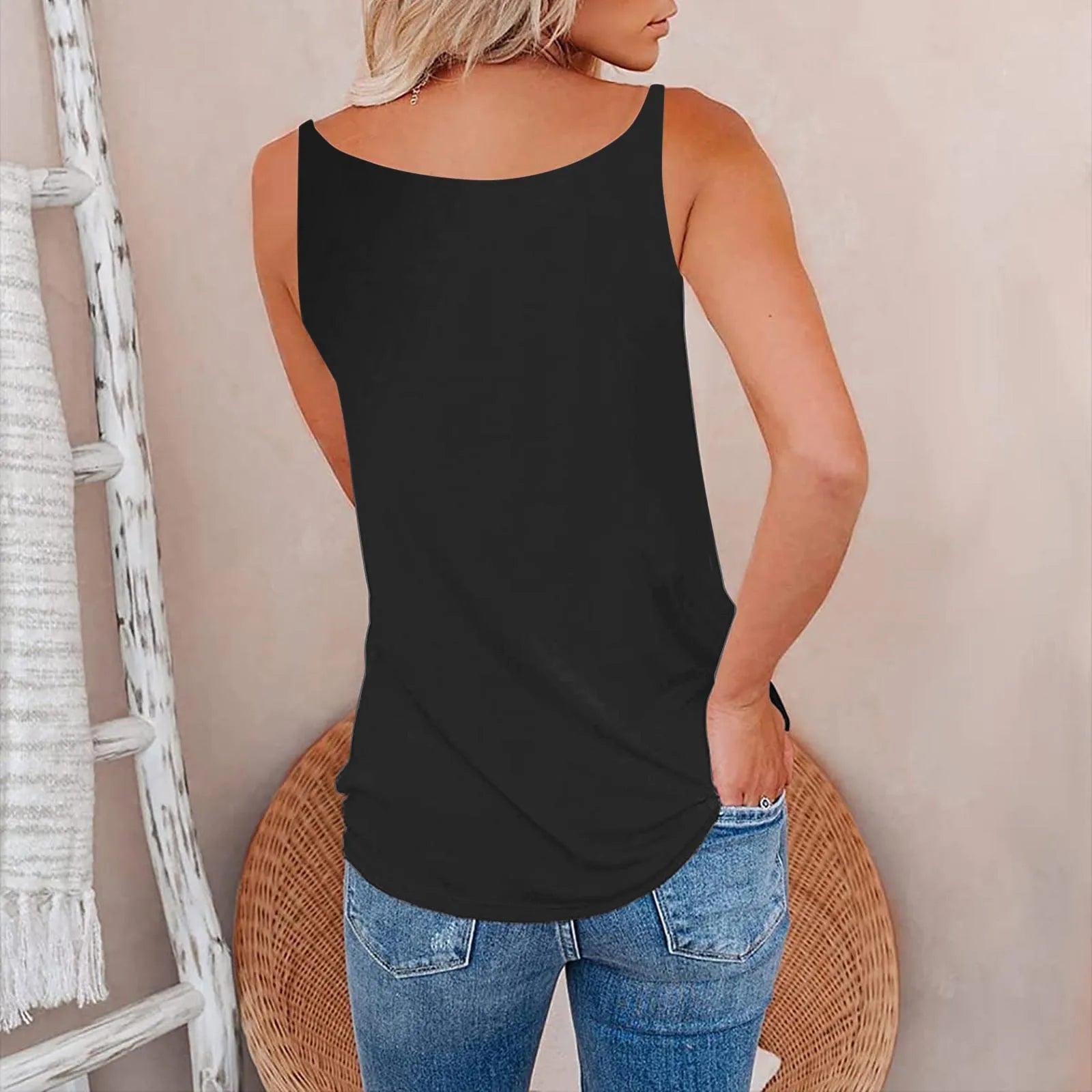 Melinda - Schwarzes Sommerärmelloses Top