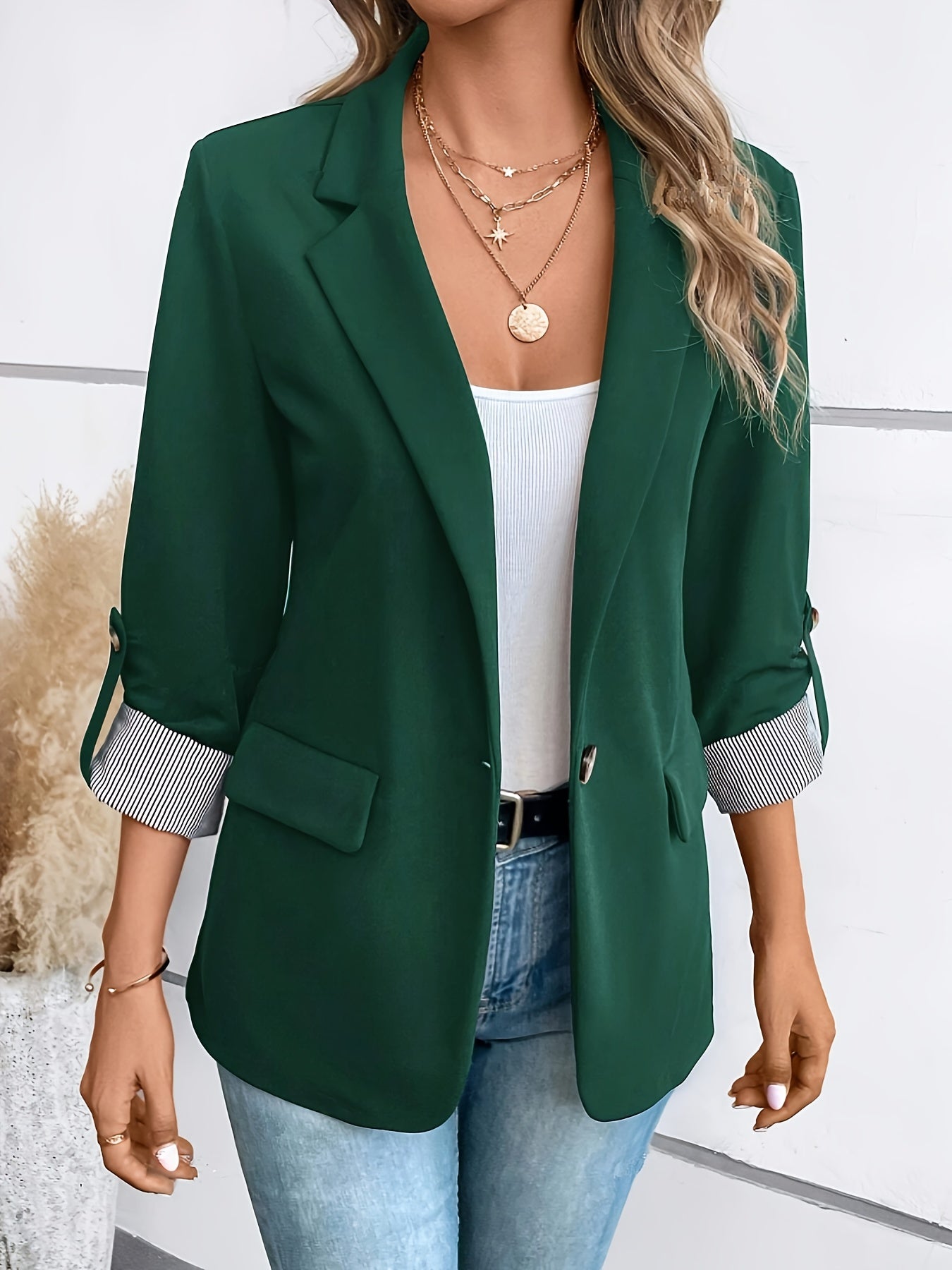 Dunkelblauer Einreihiger Blazer mit Revers - Sofia