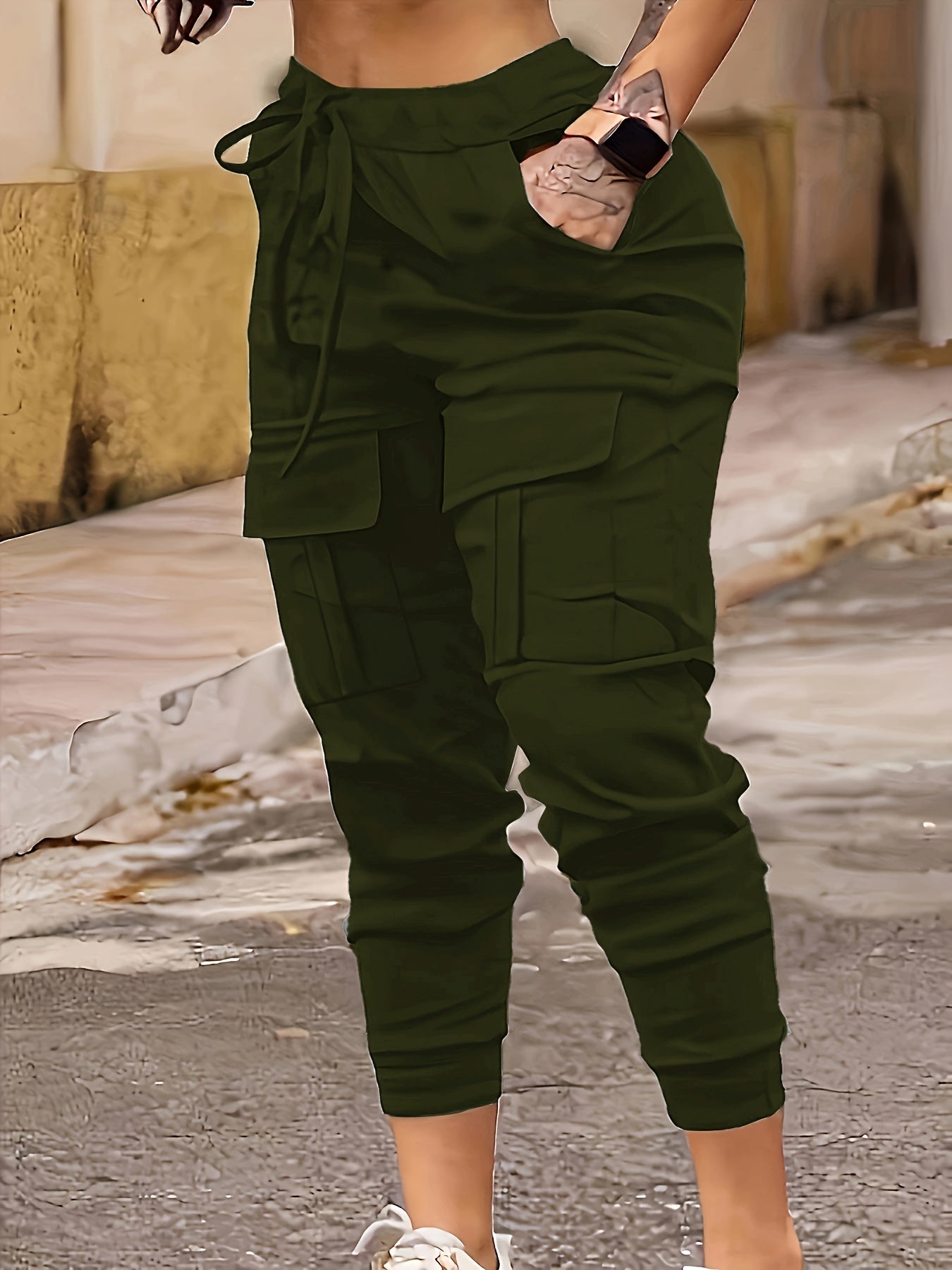Dunkelgraue Plus Size Cargo Hose - Lina