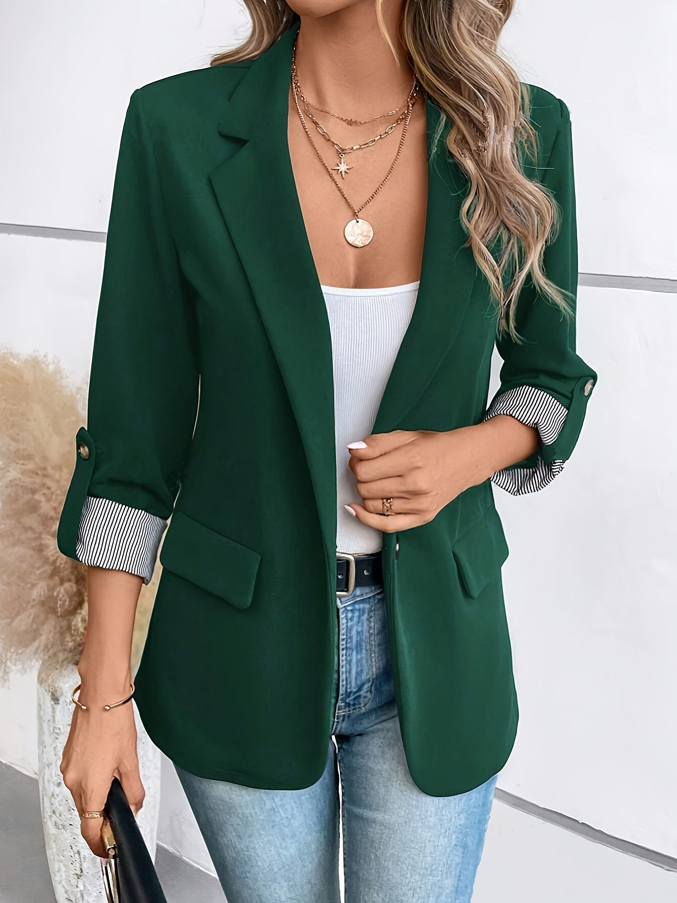 Dunkelblauer Einreihiger Blazer mit Revers - Sofia