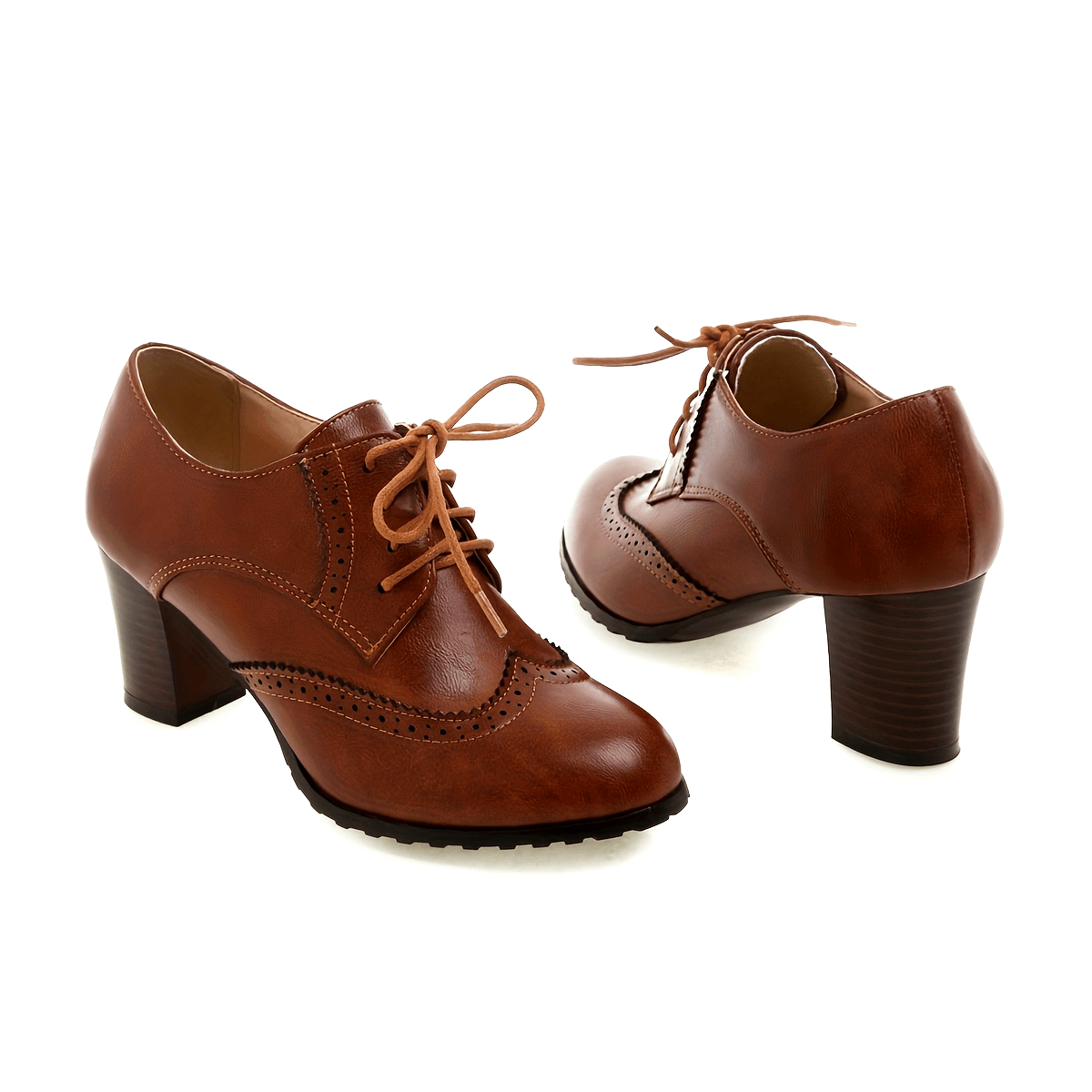 Dunkelbraune Retro Brogues mit Blockabsatz - Clara