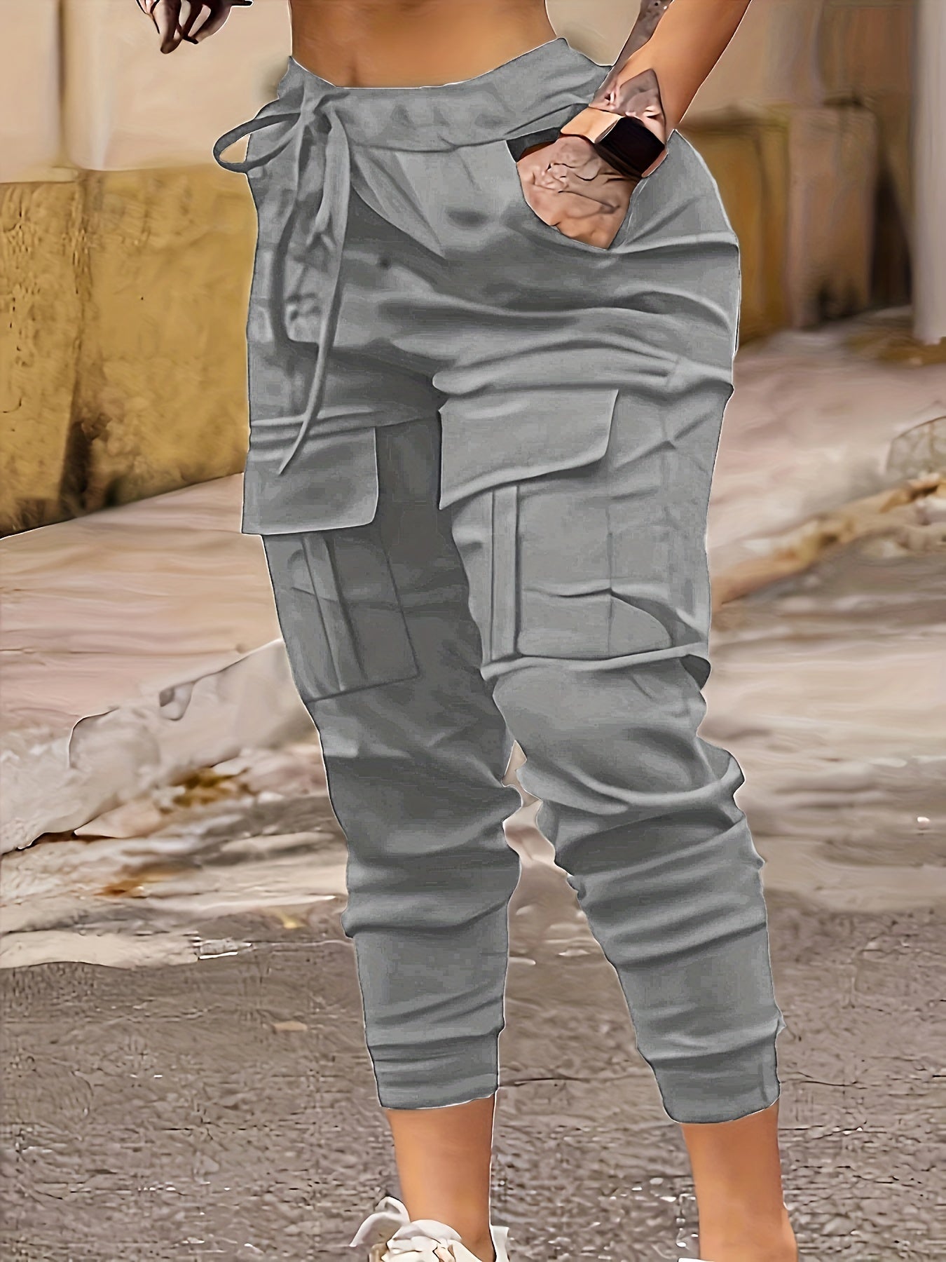 Dunkelgraue Plus Size Cargo Hose - Lina