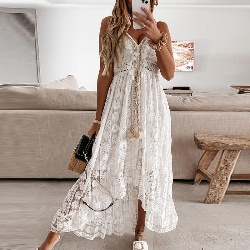 Charmantes Boho-Spitzen-Maxi-Kleid