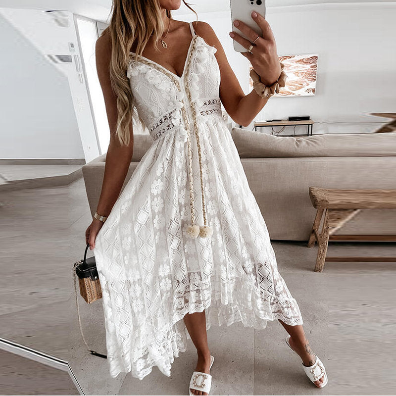 Charmantes Boho-Spitzen-Maxi-Kleid