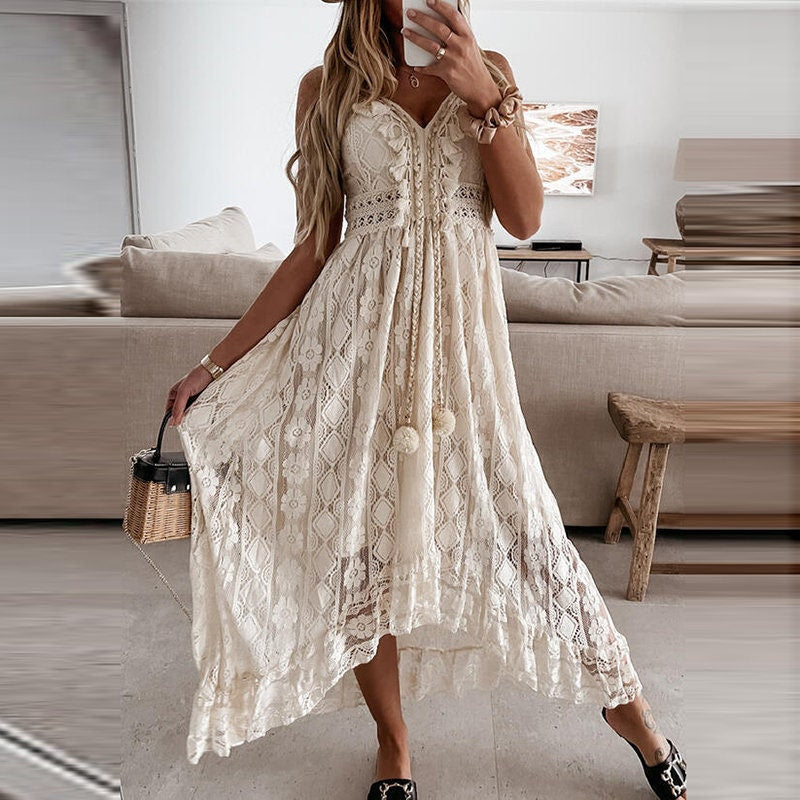 Charmantes Boho-Spitzen-Maxi-Kleid