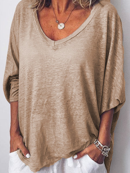 Lila - Rosa Herzförmiger Halsausschnitt Dolman-Ärmel T-Shirt