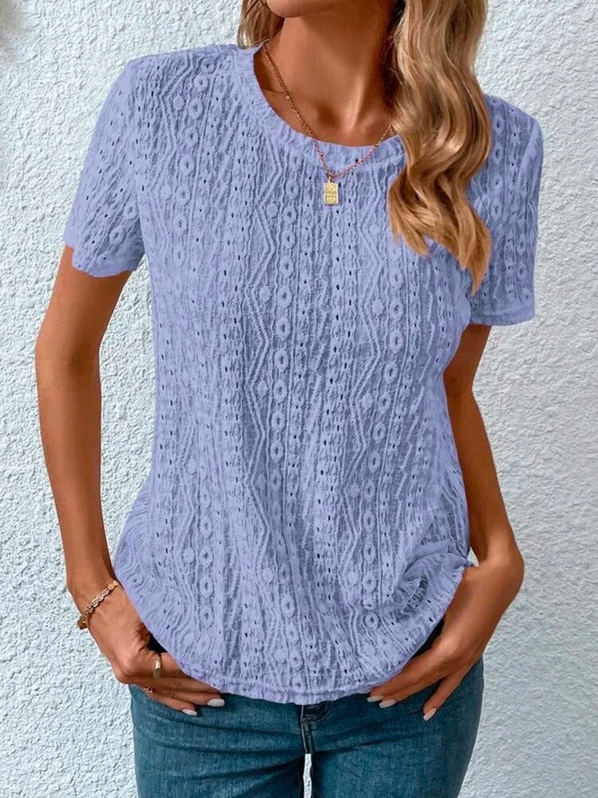 Elle - Lockeres weißes T-Shirt mit Augenstickerei und Rundhalsausschnitt