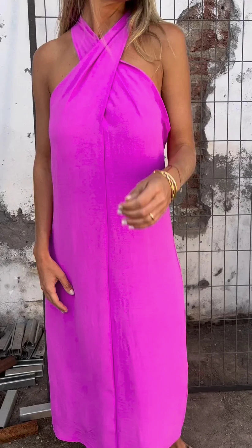 Eleanor - Lässiges Kleid mit Halterneck aus Baumwolle und Leinen