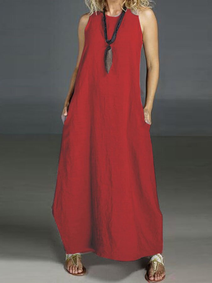 Chice Einfarbige Baumwoll-Leinen-Kleid