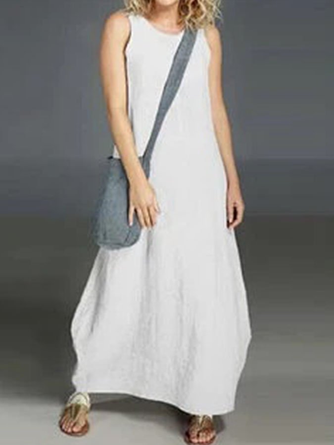 Chice Einfarbige Baumwoll-Leinen-Kleid