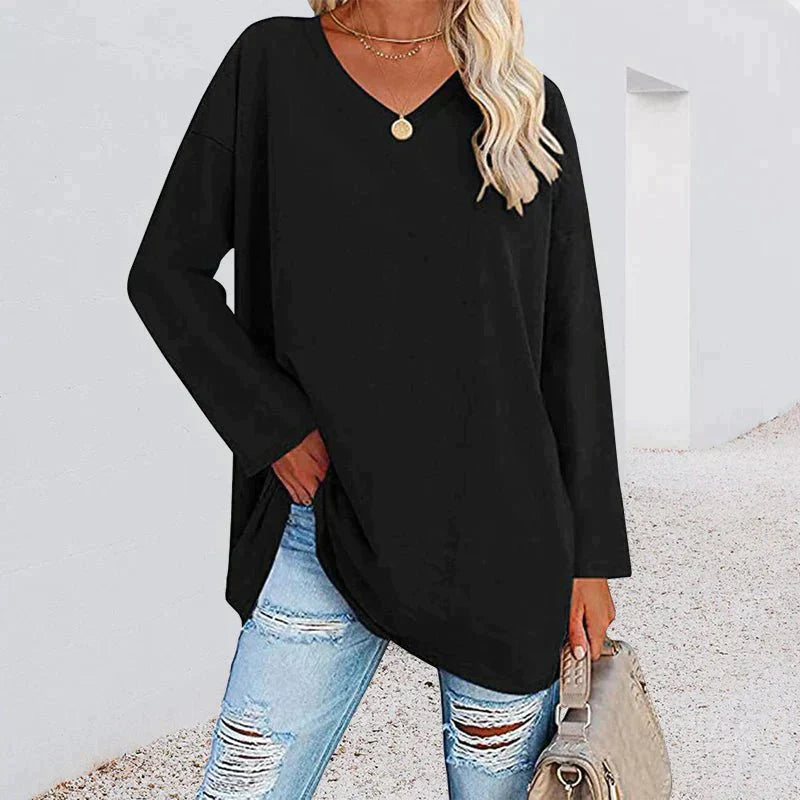 Elegantes Damen V-Ausschnitt T-Shirt mit langen Ärmeln