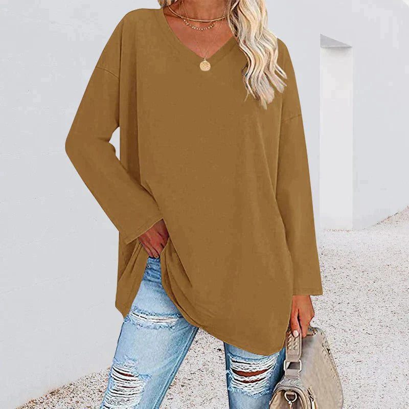 Elegantes Damen V-Ausschnitt T-Shirt mit langen Ärmeln