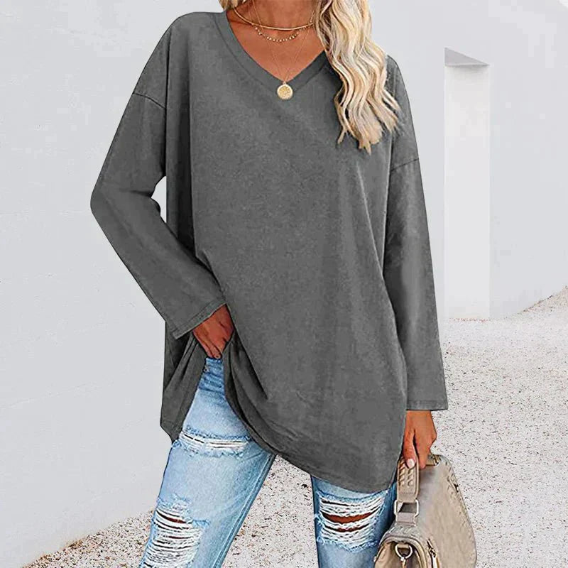 Elegantes Damen V-Ausschnitt T-Shirt mit langen Ärmeln