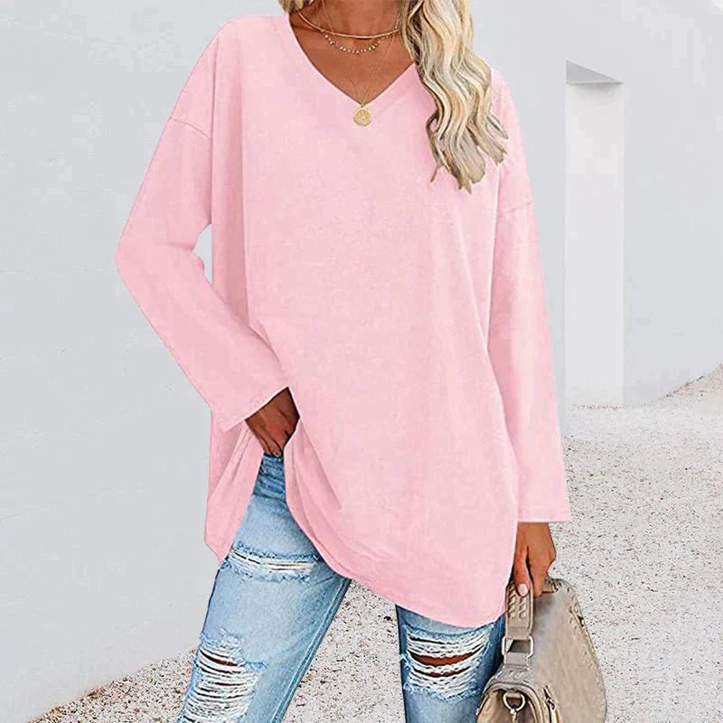 Elegantes Damen V-Ausschnitt T-Shirt mit langen Ärmeln