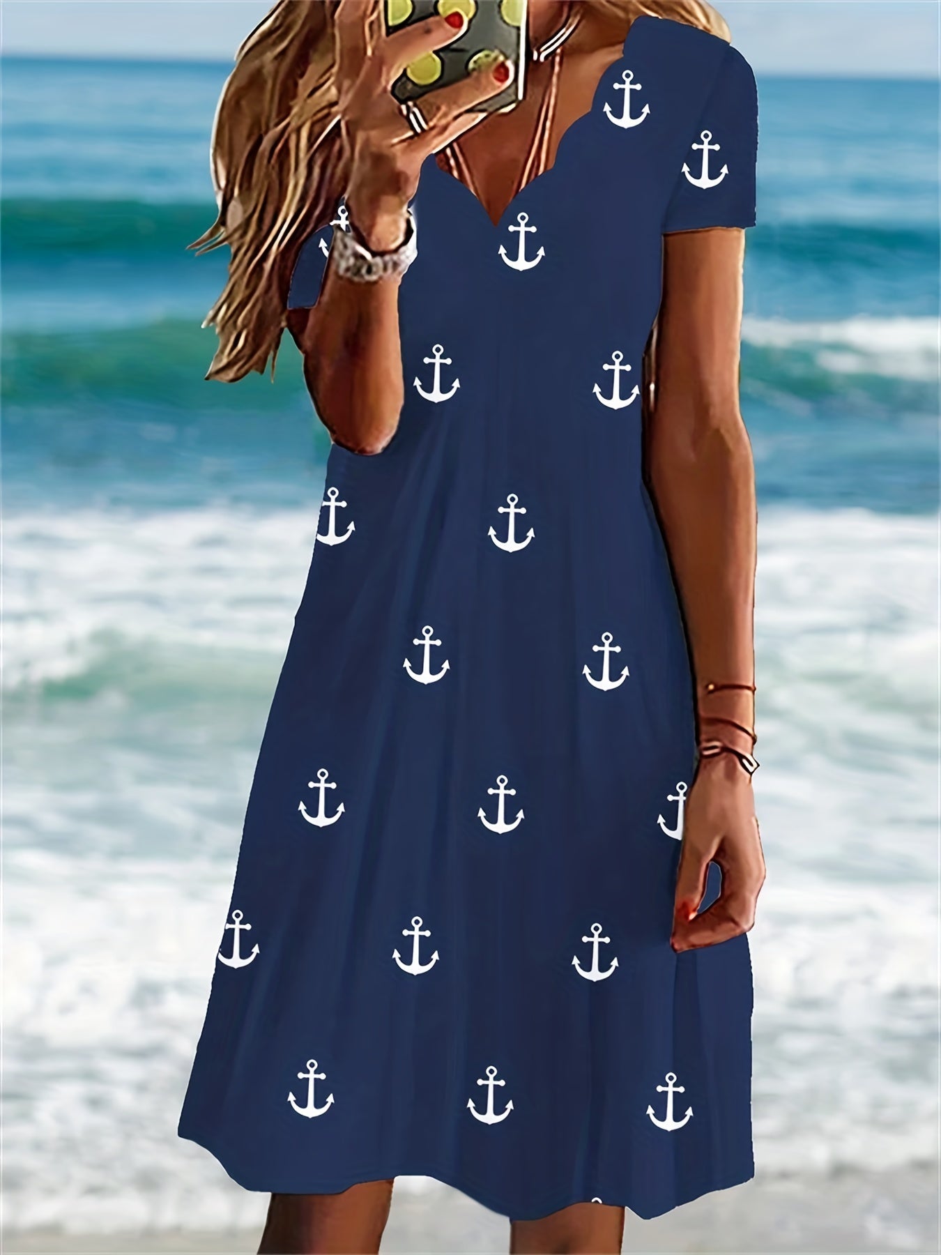 Blaues Anker-Print-Kleid - Maren