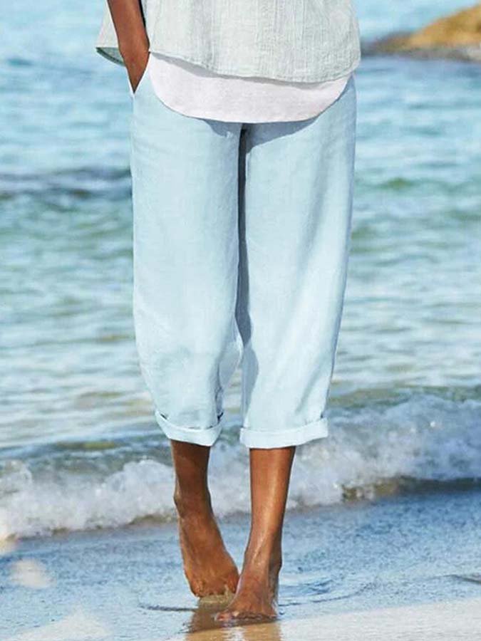 Sophie - Weiße Baumwoll-Leinen-Casual-Hose