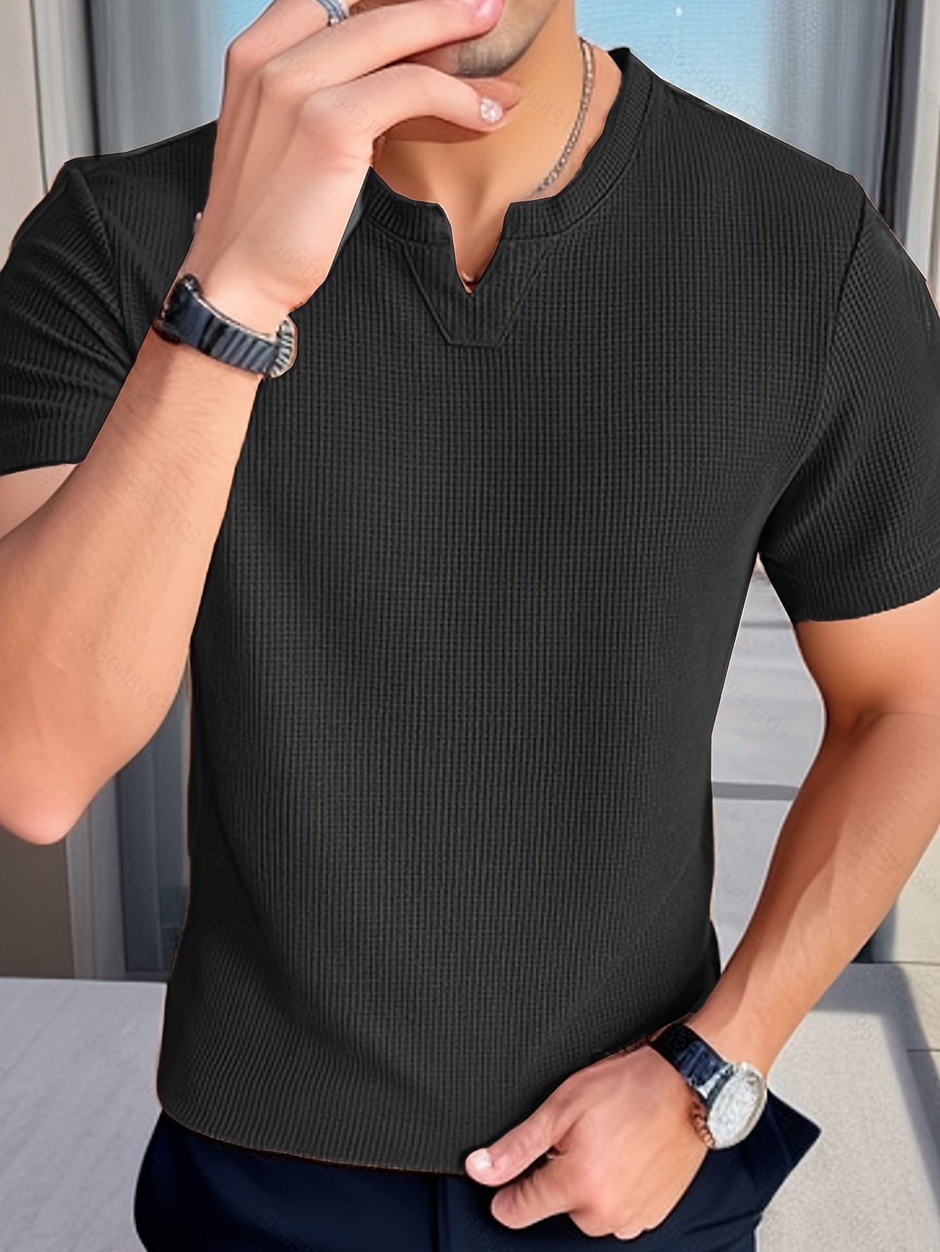 Karamellfarbenes Waffelstrick-T-Shirt - Leo