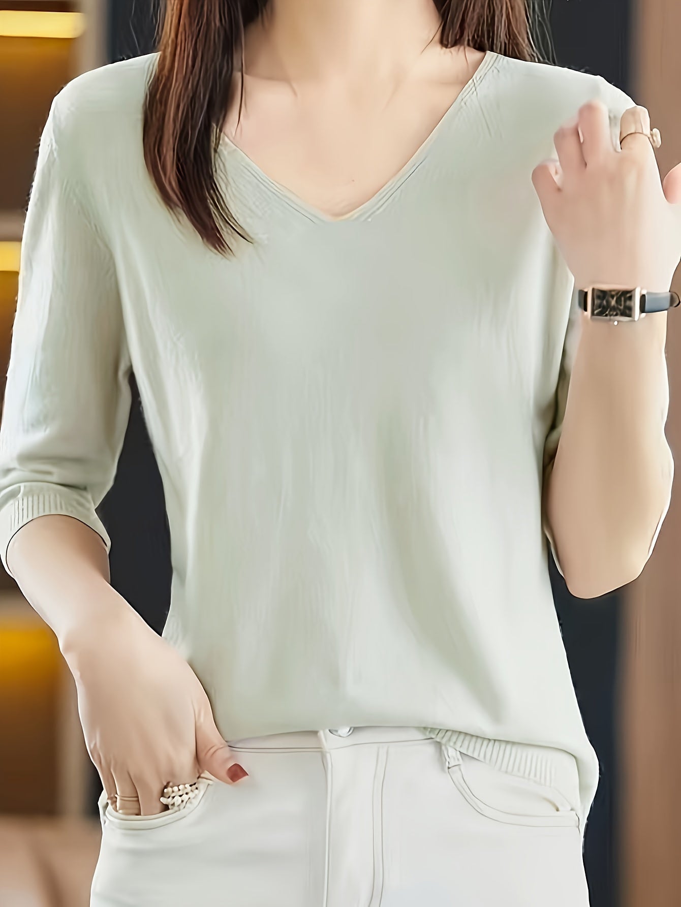 Roter V-Ausschnitt Strickpullover - Emma